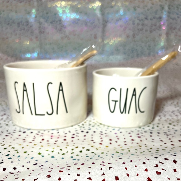 Rae Dunn Guacamole Guac Salsa Bowls 2 Wooden Spoon - Picture 5 of 5